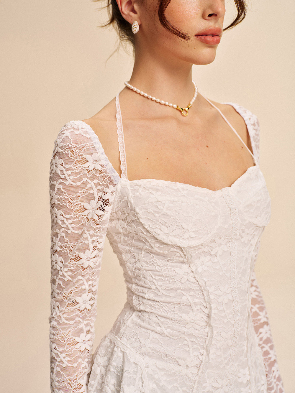 Semi-Sheer Korsett-Spitzen-Kleid mit Neckholder