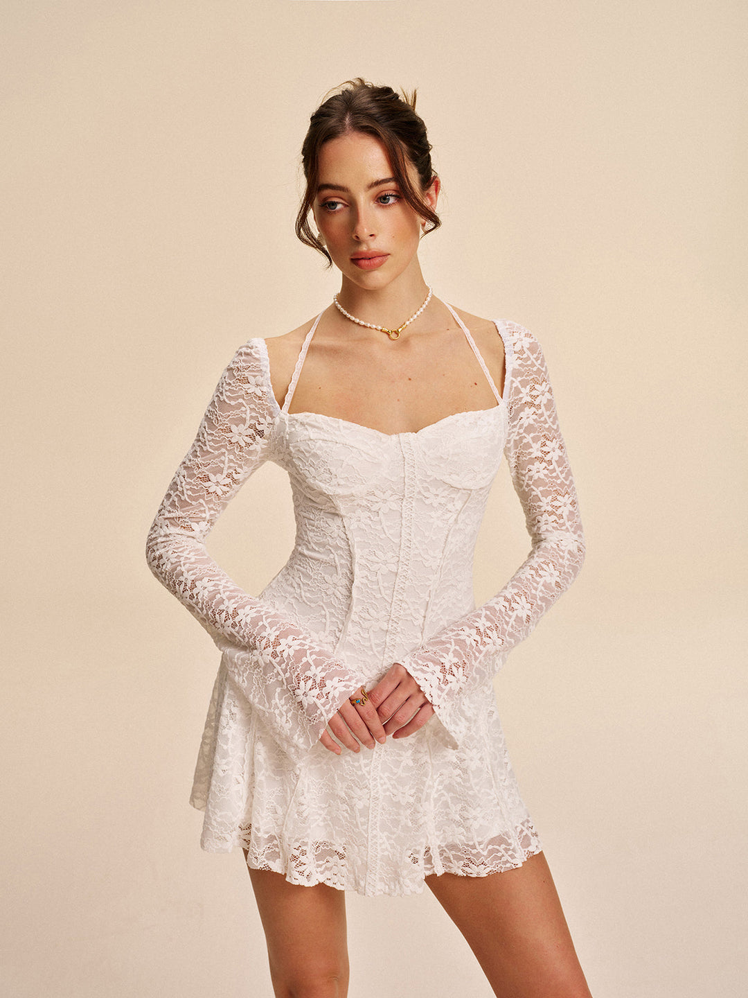 Semi-Sheer Korsett-Spitzen-Kleid mit Neckholder
