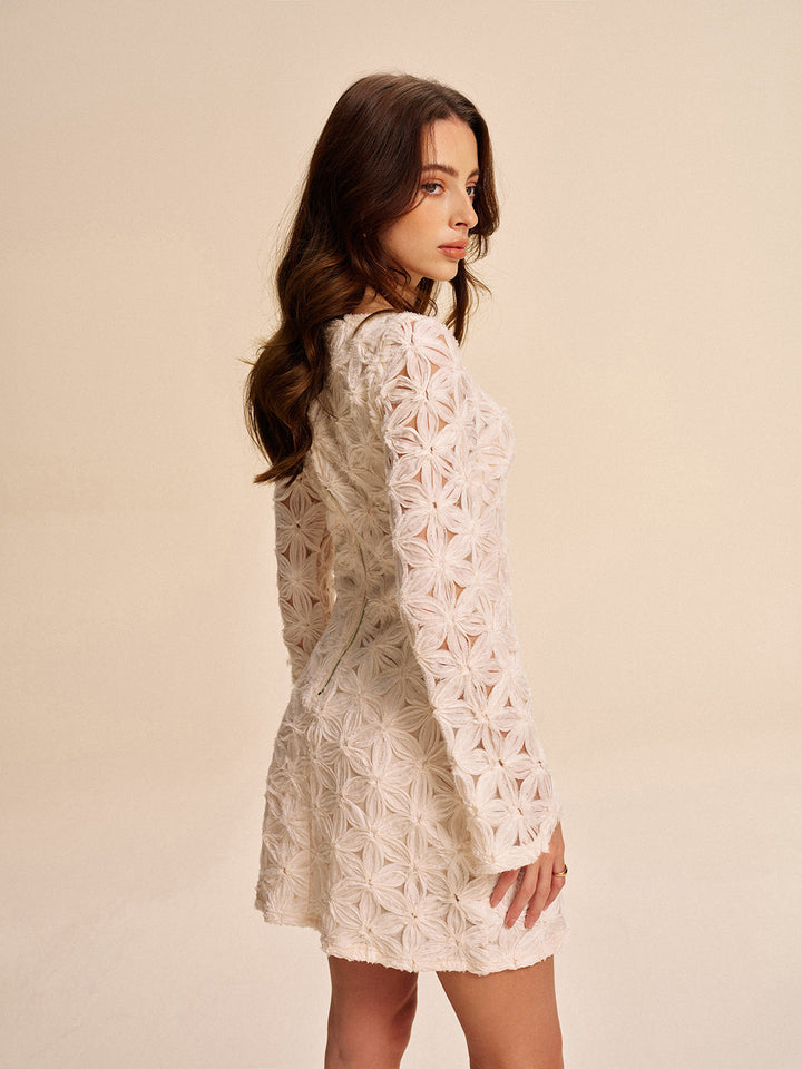 Semi-Sheer Floral Lace Langarmkleid