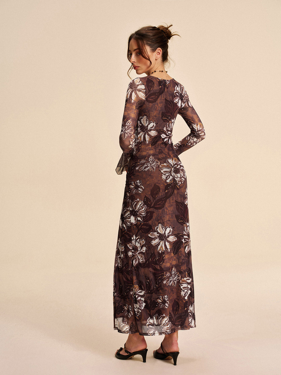 Semi-Sheer Mesh Floral Cutout Spaltkleid