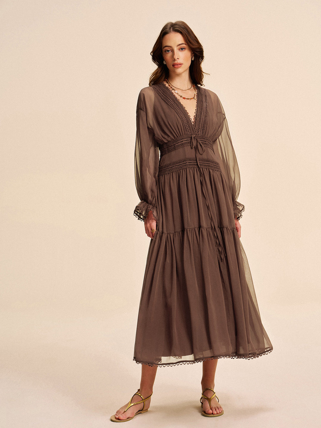 Boho Halb-transparente Chiffon-Kleid