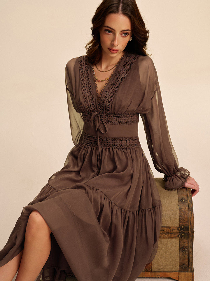 Boho Halb-transparente Chiffon-Kleid