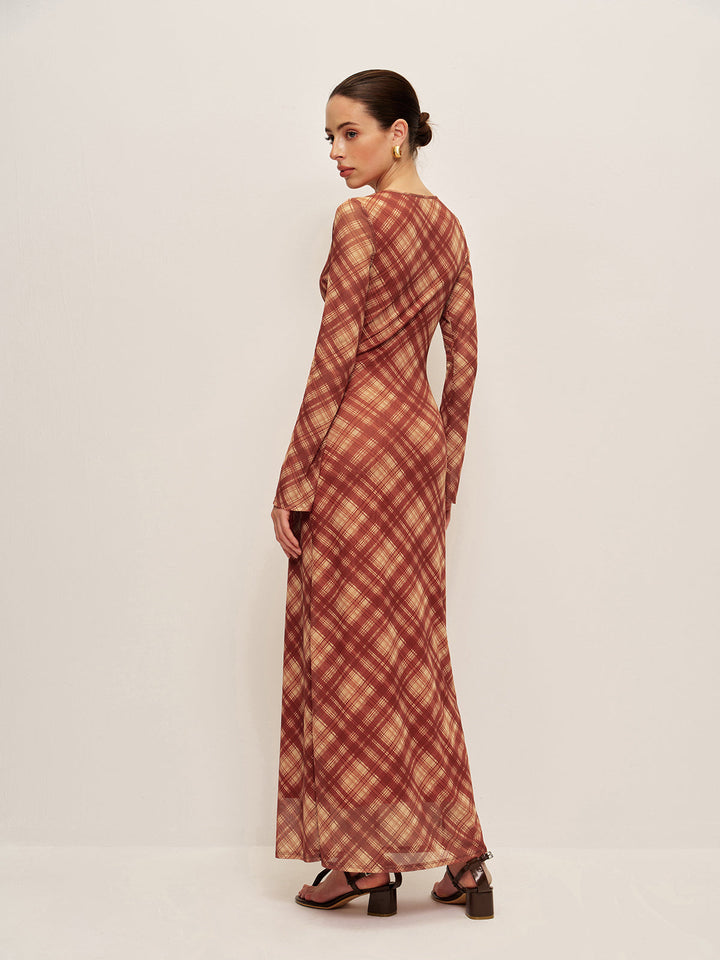 Kleid mit Karomuster und Bindegürtel am Ärmel