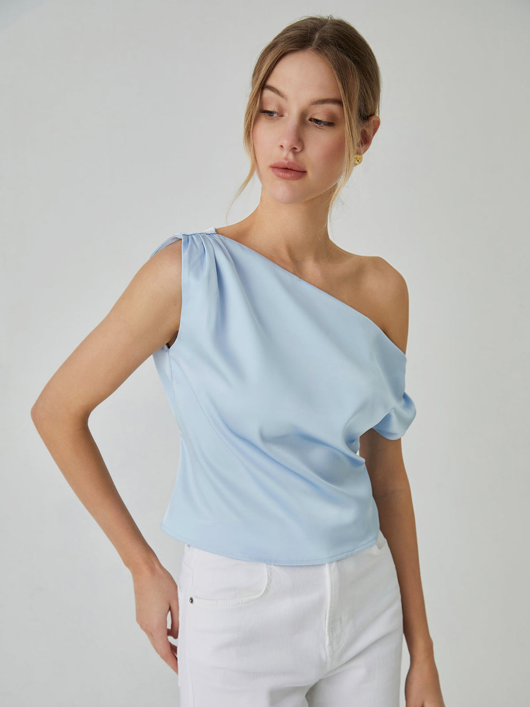 One-Schulter-Bluse mit Knoten