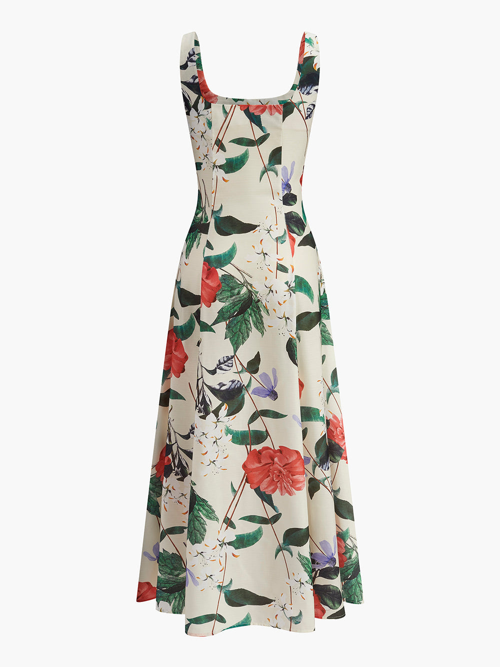 Kleid mit eckigem Ausschnitt und Blumenmuster mit Reißverschluss