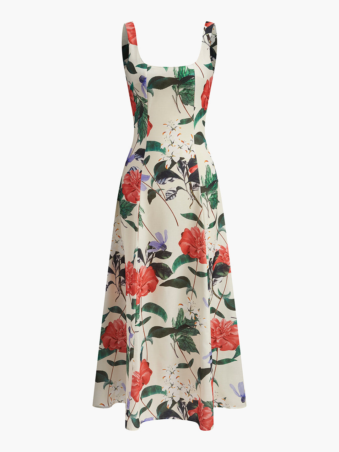 Kleid mit eckigem Ausschnitt und Blumenmuster mit Reißverschluss