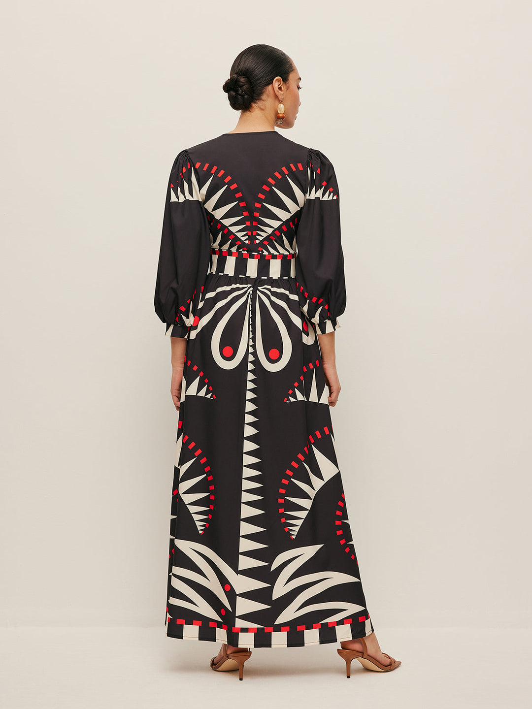 Boho Print V-Ausschnitt Kleid mit Schlitz