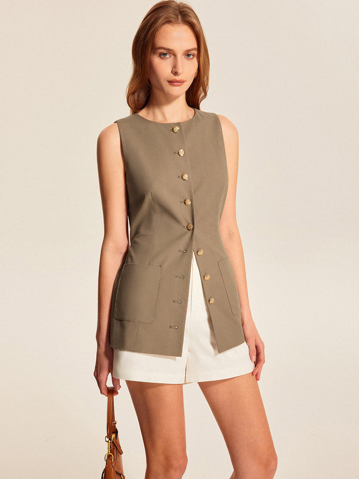 Asymmetrische Weste mit Knopfdetail und Tasche