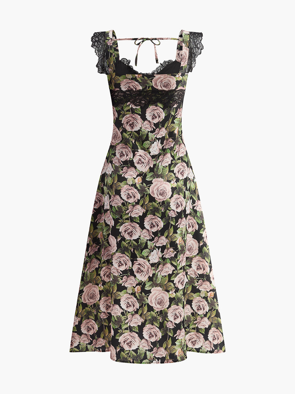 Florales Spitzenkleid mit Bindebändchen