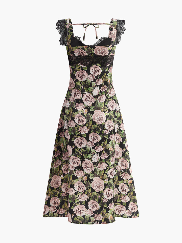 Florales Spitzenkleid mit Bindebändchen