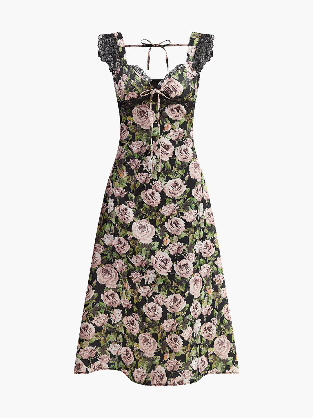 Florales Spitzenkleid mit Bindebändchen