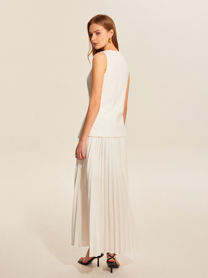 Buttoned Vest Plissee Rock Set