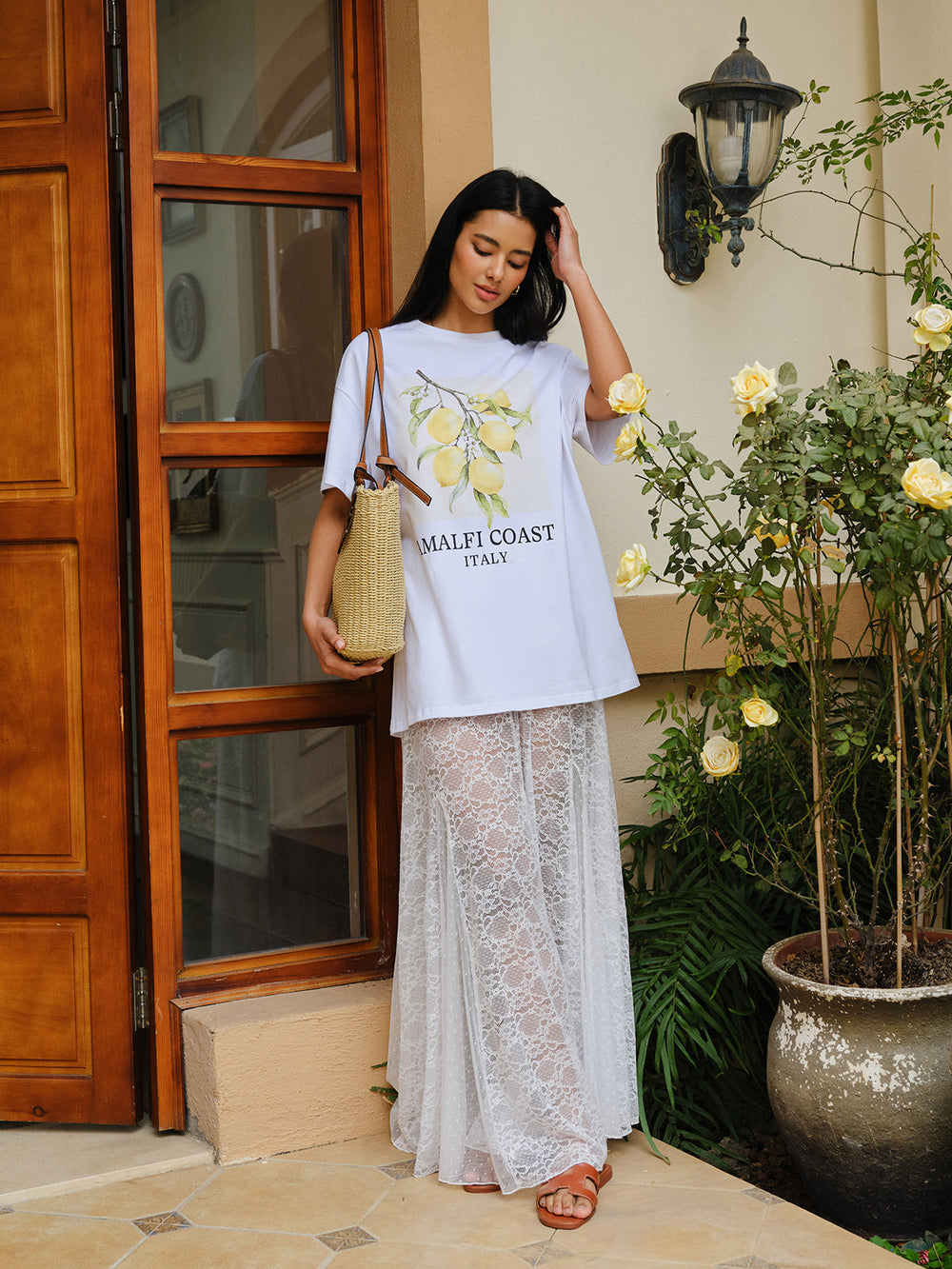 Baumwoll-T-Shirt mit Print in Oversized-Passform