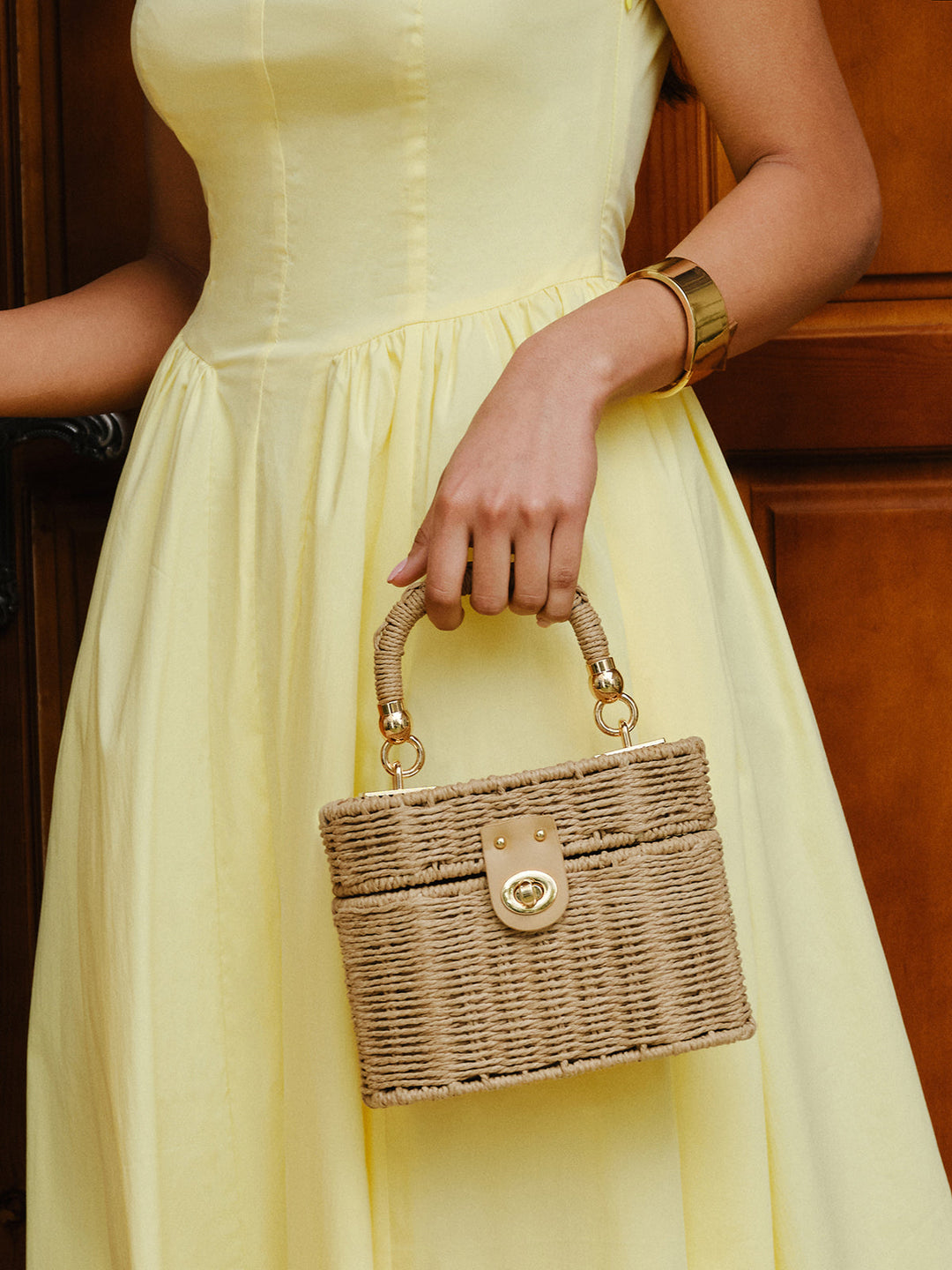 Geflochtene rattan-Tasche mit Drehverschluss