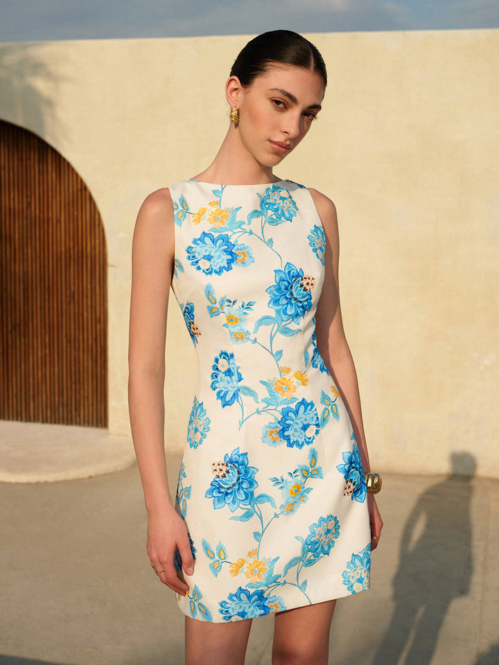 Blumenkleid mit rückenfreiem A-Linien-Schnitt