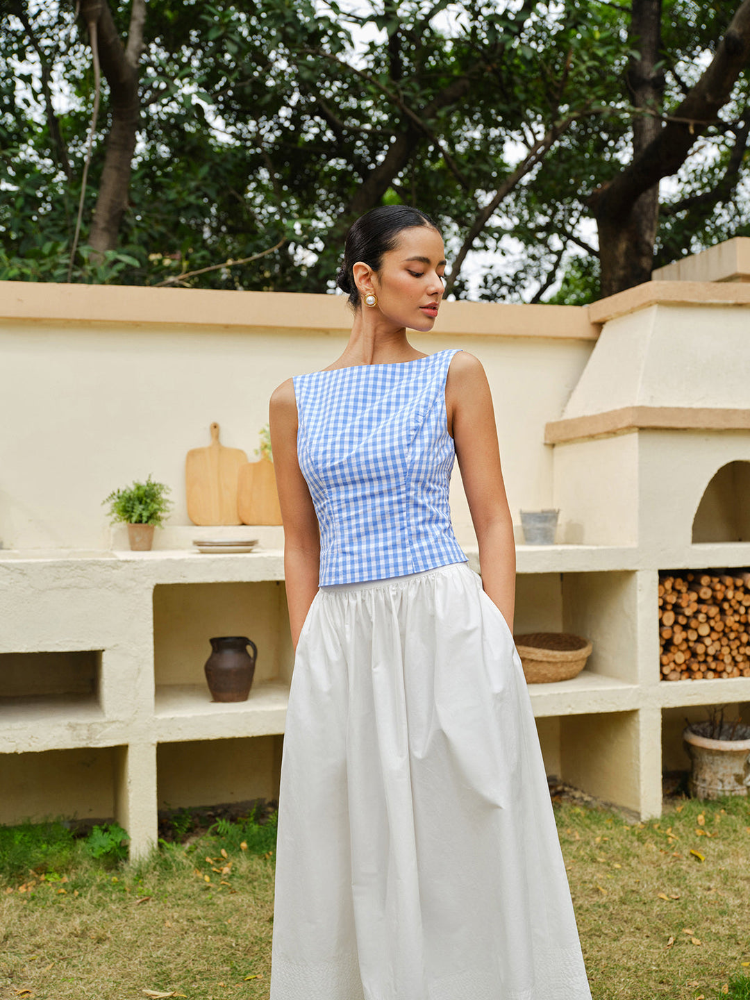 Checkerboard Schleife-Rücken Crop Top