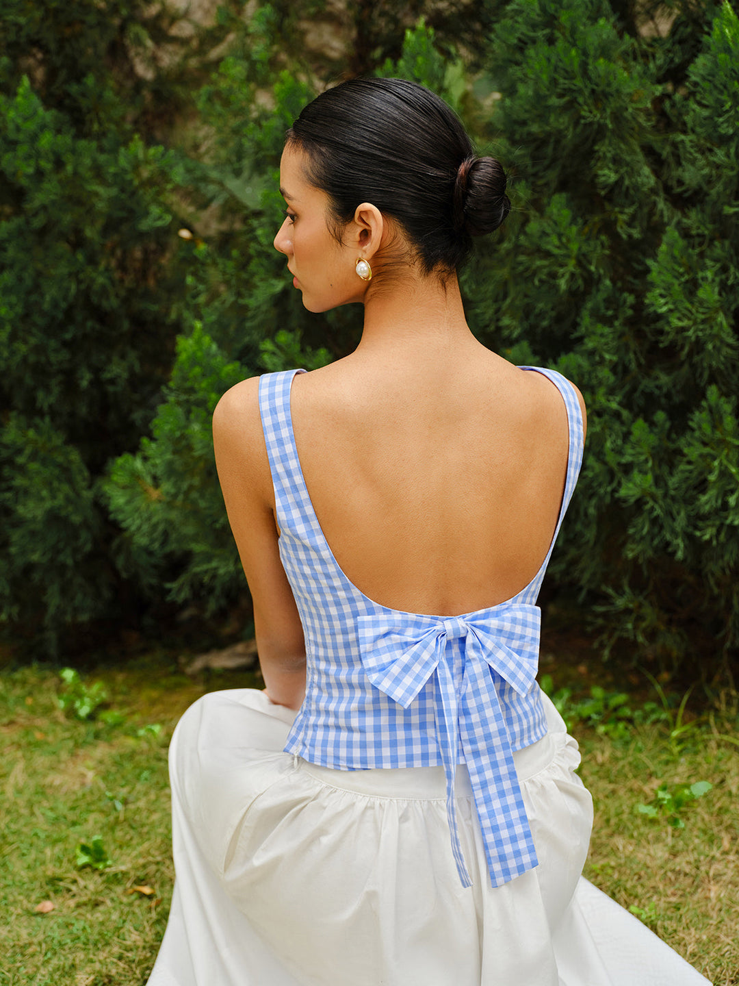 Checkerboard Schleife-Rücken Crop Top