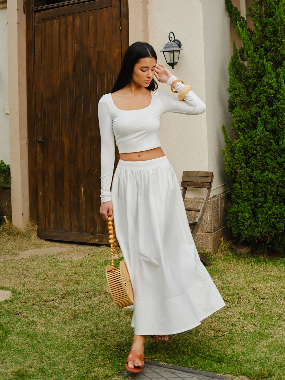 Scoop Neck Langarm Crop Top