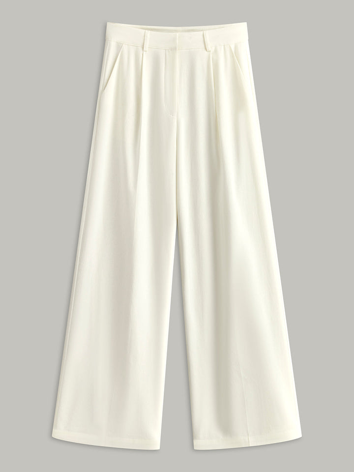 Baumwoll- & Leinenhose mit hoher Taille und Taschen
