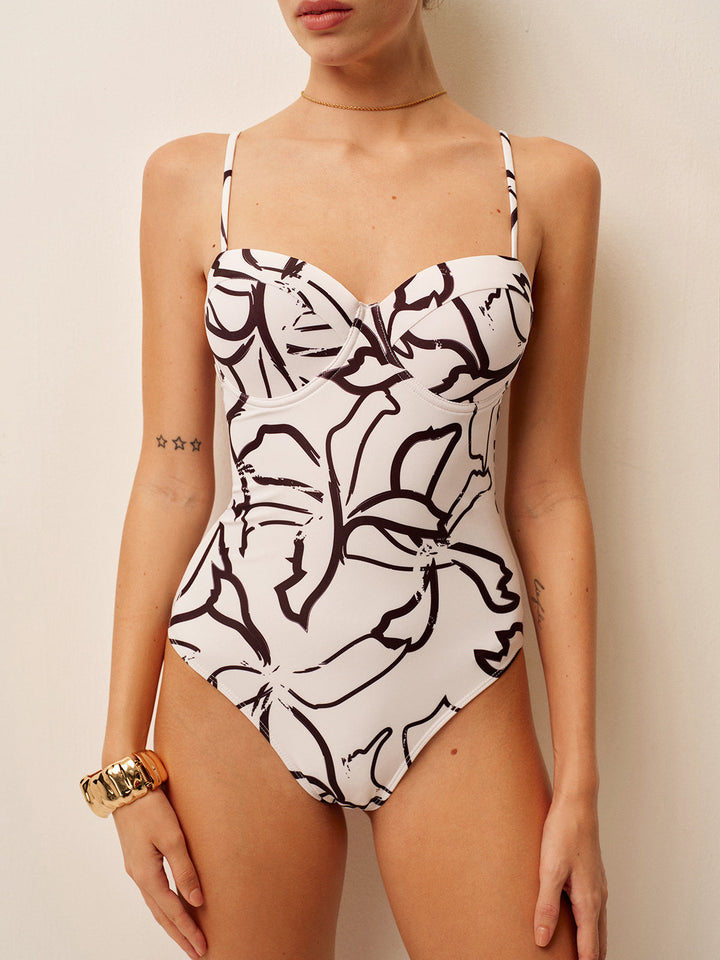 Abstrakt bedruckter One-Piece mit Spaghettiträgern