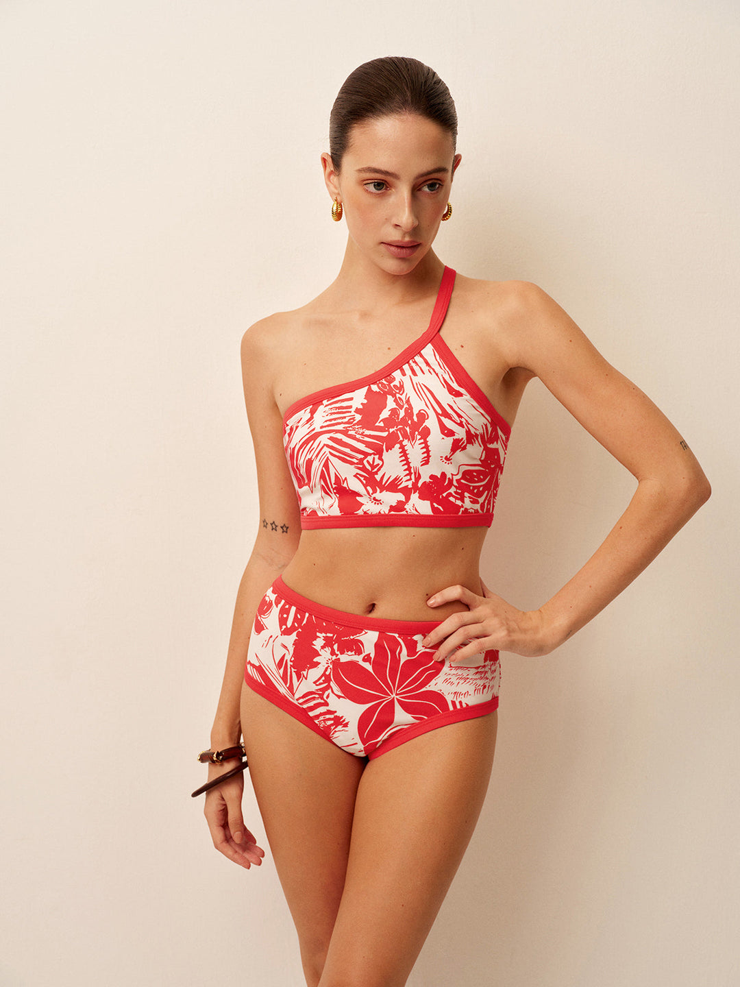 Einteiler-Bikini mit tropischem Aufdruck