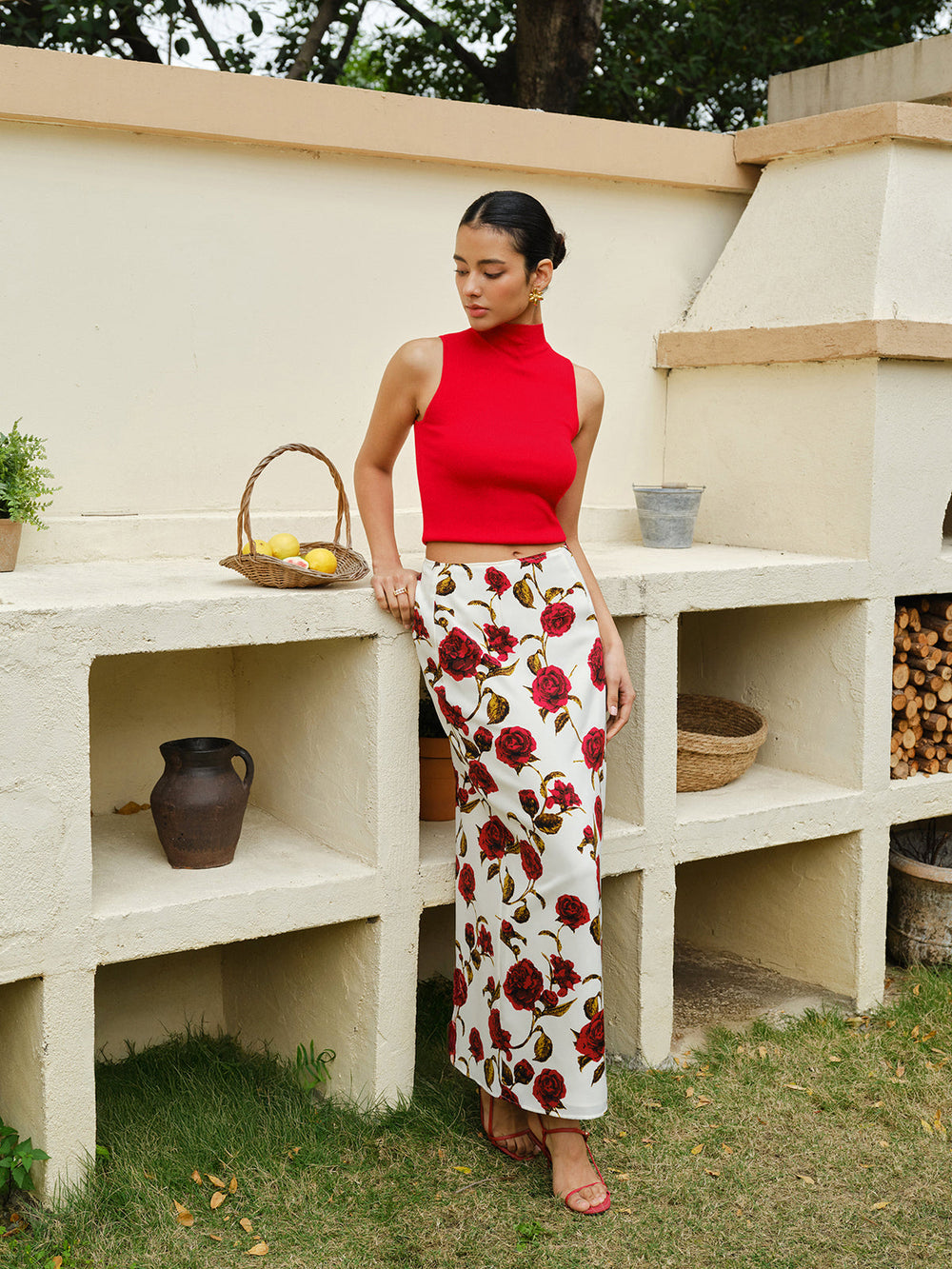 Rock mit Blumenmuster und hoher Taille