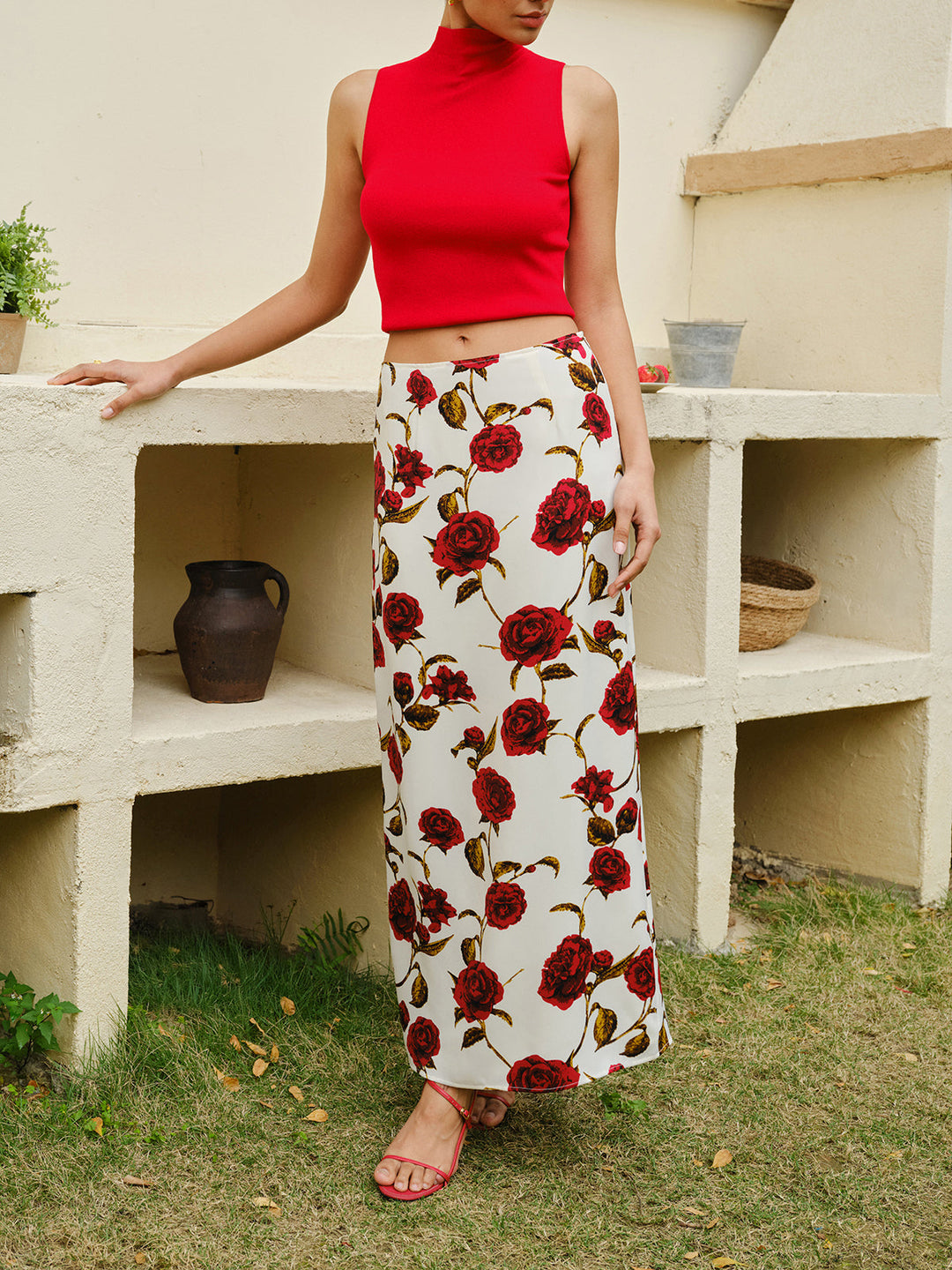 Rock mit Blumenmuster und hoher Taille