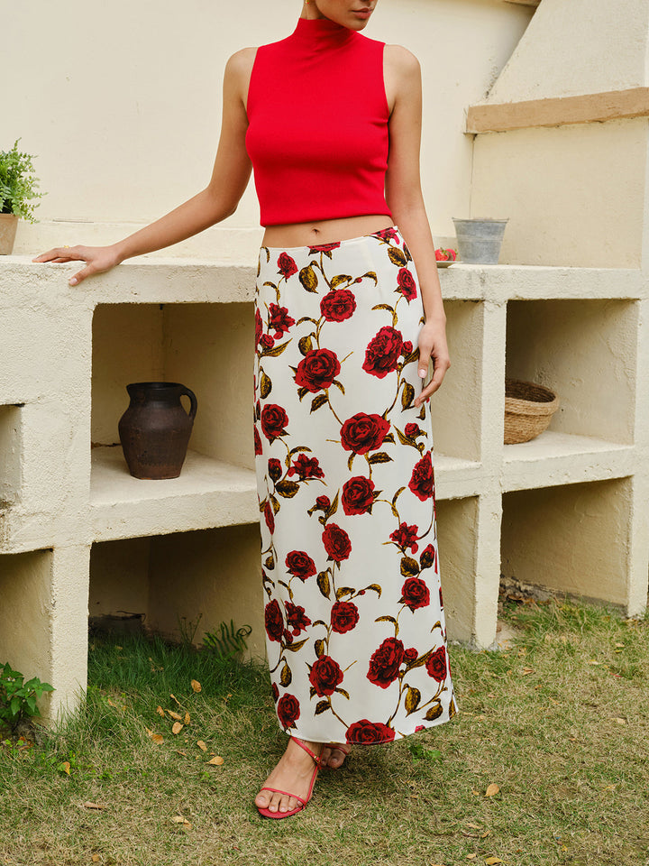 Rock mit Blumenmuster und hoher Taille