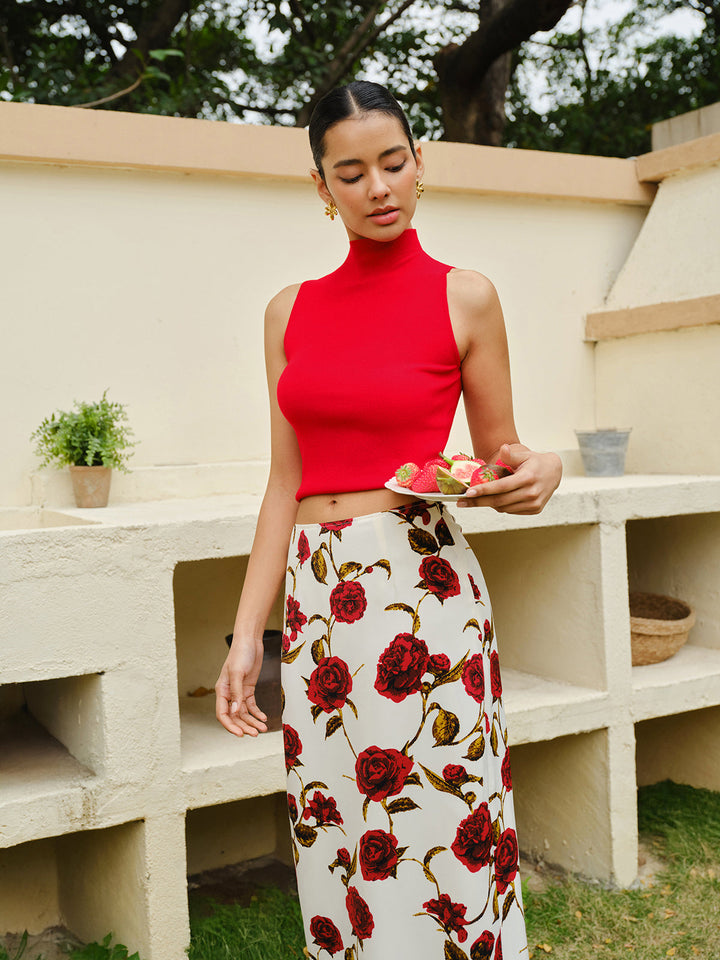 Rock mit Blumenmuster und hoher Taille