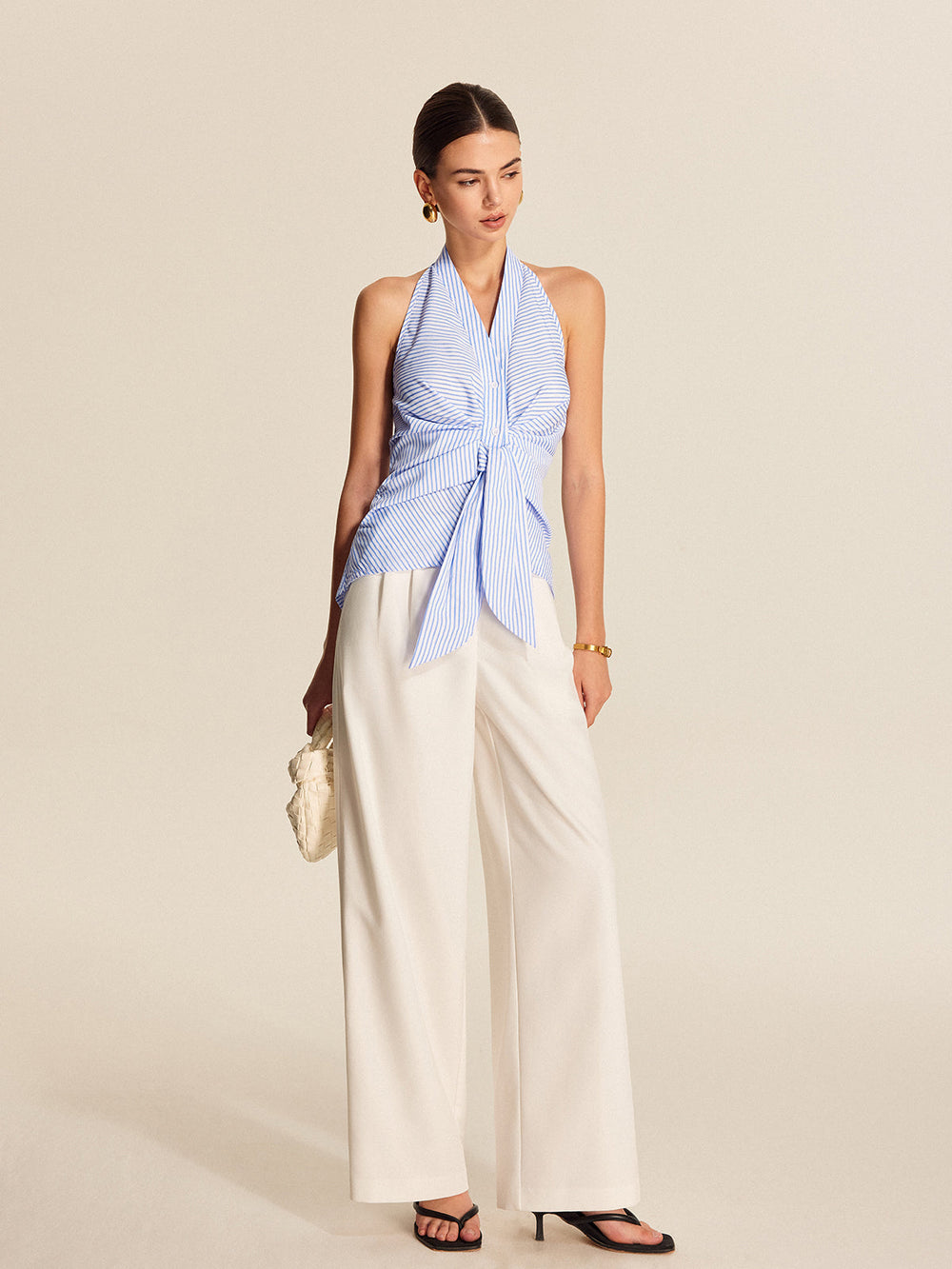Gestreiftes Neckholder-Top mit Bindeband