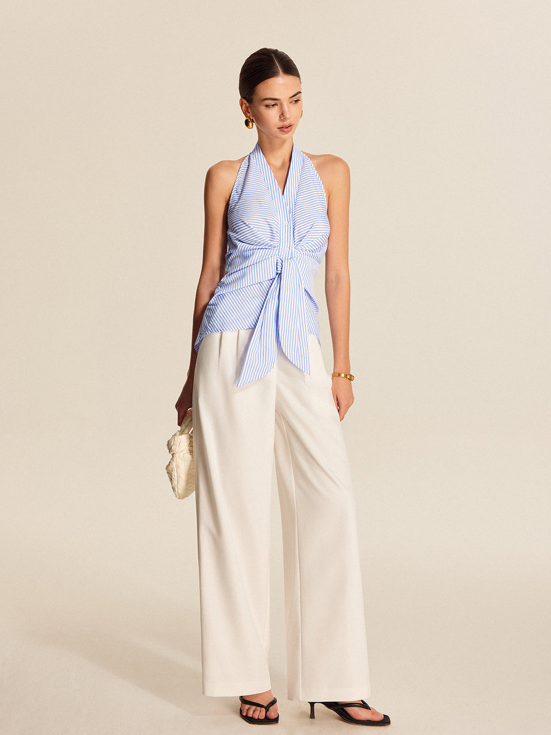 Gestreiftes Neckholder-Top mit Bindeband