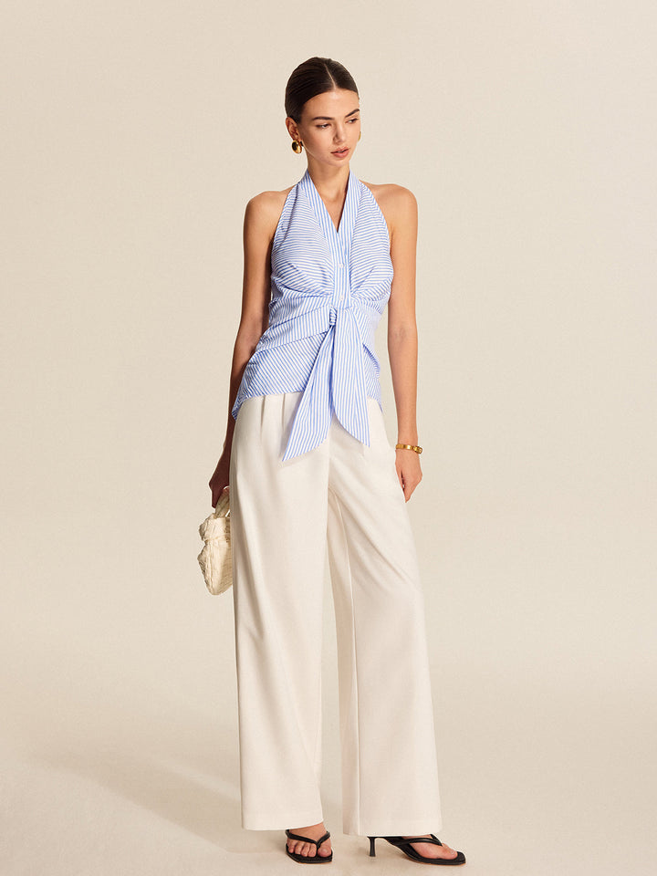 Gestreiftes Neckholder-Top mit Bindeband
