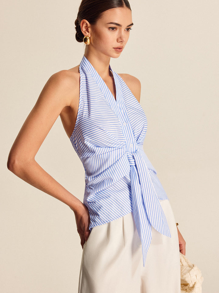Gestreiftes Neckholder-Top mit Bindeband
