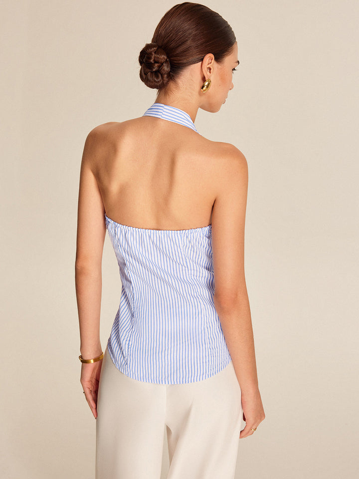 Gestreiftes Neckholder-Top mit Bindeband