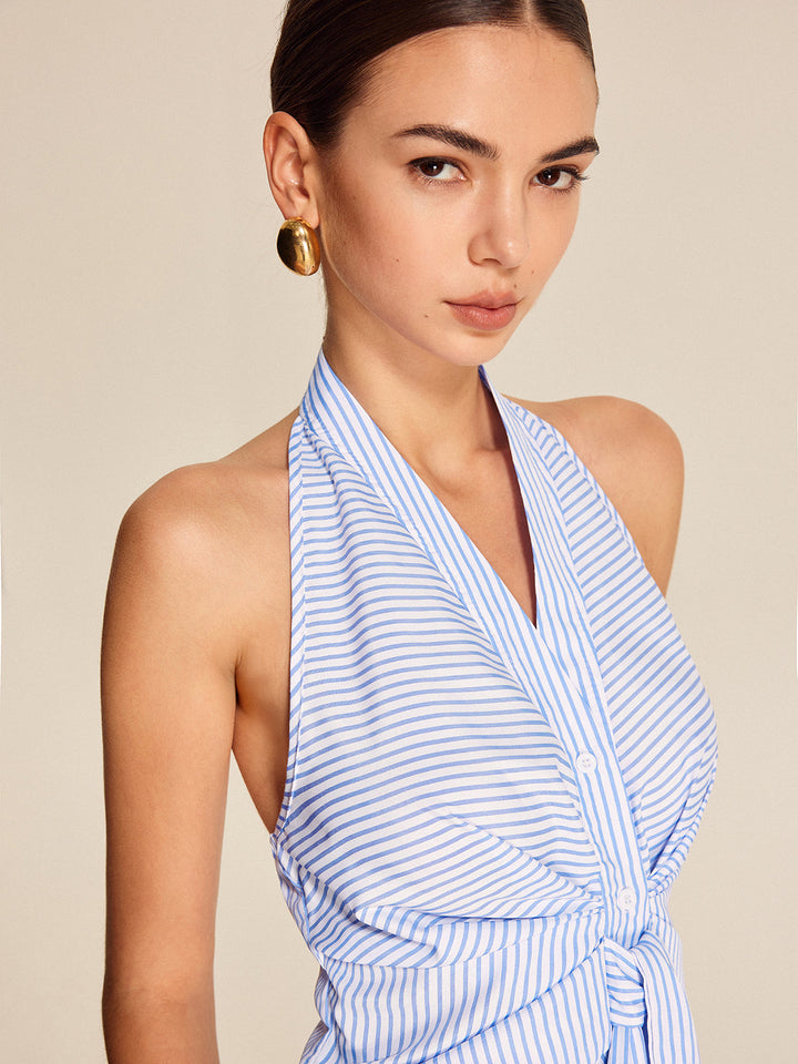Gestreiftes Neckholder-Top mit Bindeband