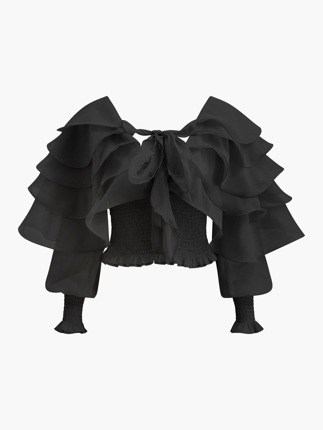 Halbtransparente Chiffon-Bluse mit Rüschen und Rückenausschnitt