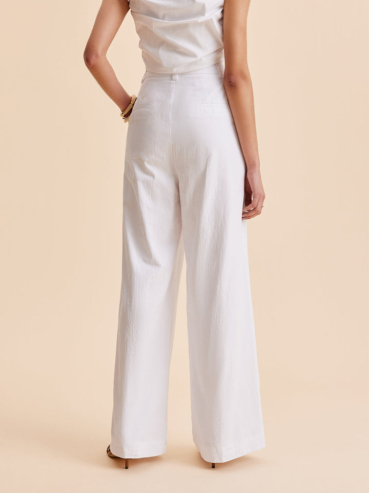 Baumwollhose mit weitem Bein, mittelhohem Bund und Taschen