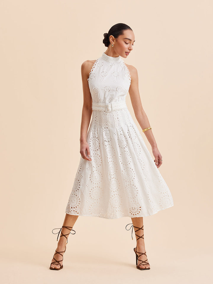 Spitzen-Kleid mit Gürtel in A-Linie