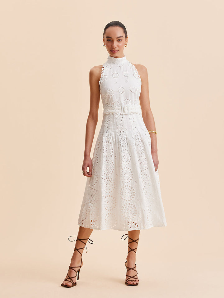 Spitzen-Kleid mit Gürtel in A-Linie
