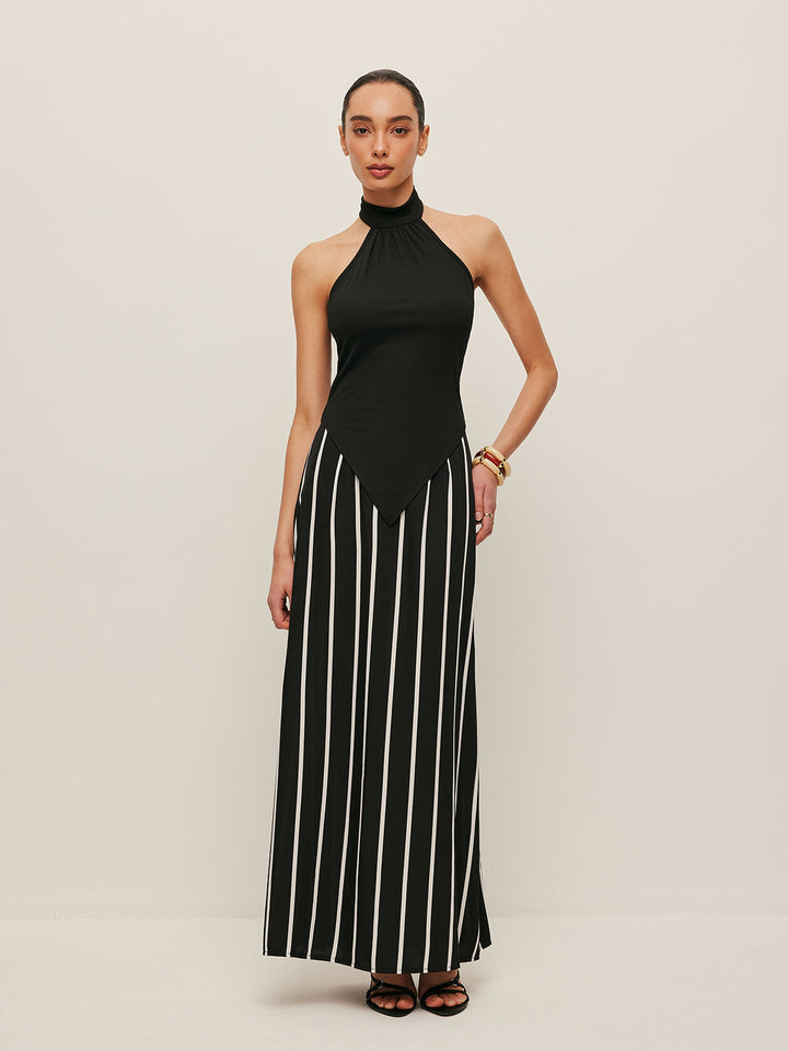 High Neck Asymmetric Panel Stripe Rock Set