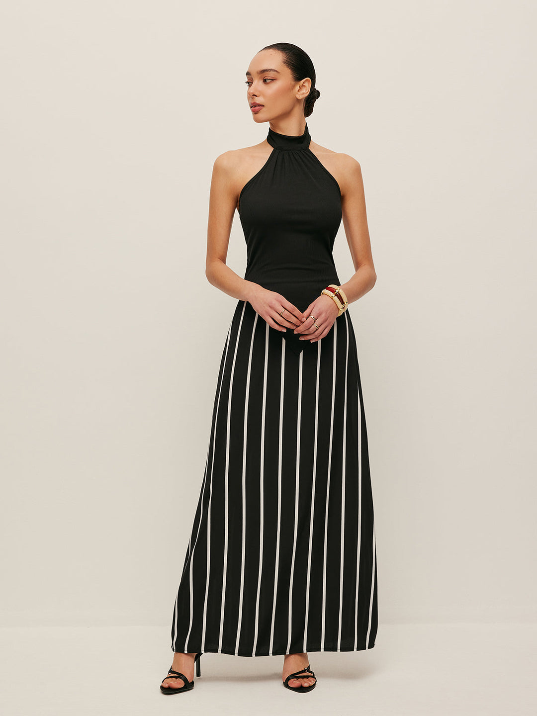 High Neck Asymmetric Panel Stripe Rock Set