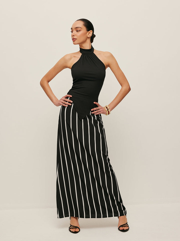 High Neck Asymmetric Panel Stripe Rock Set