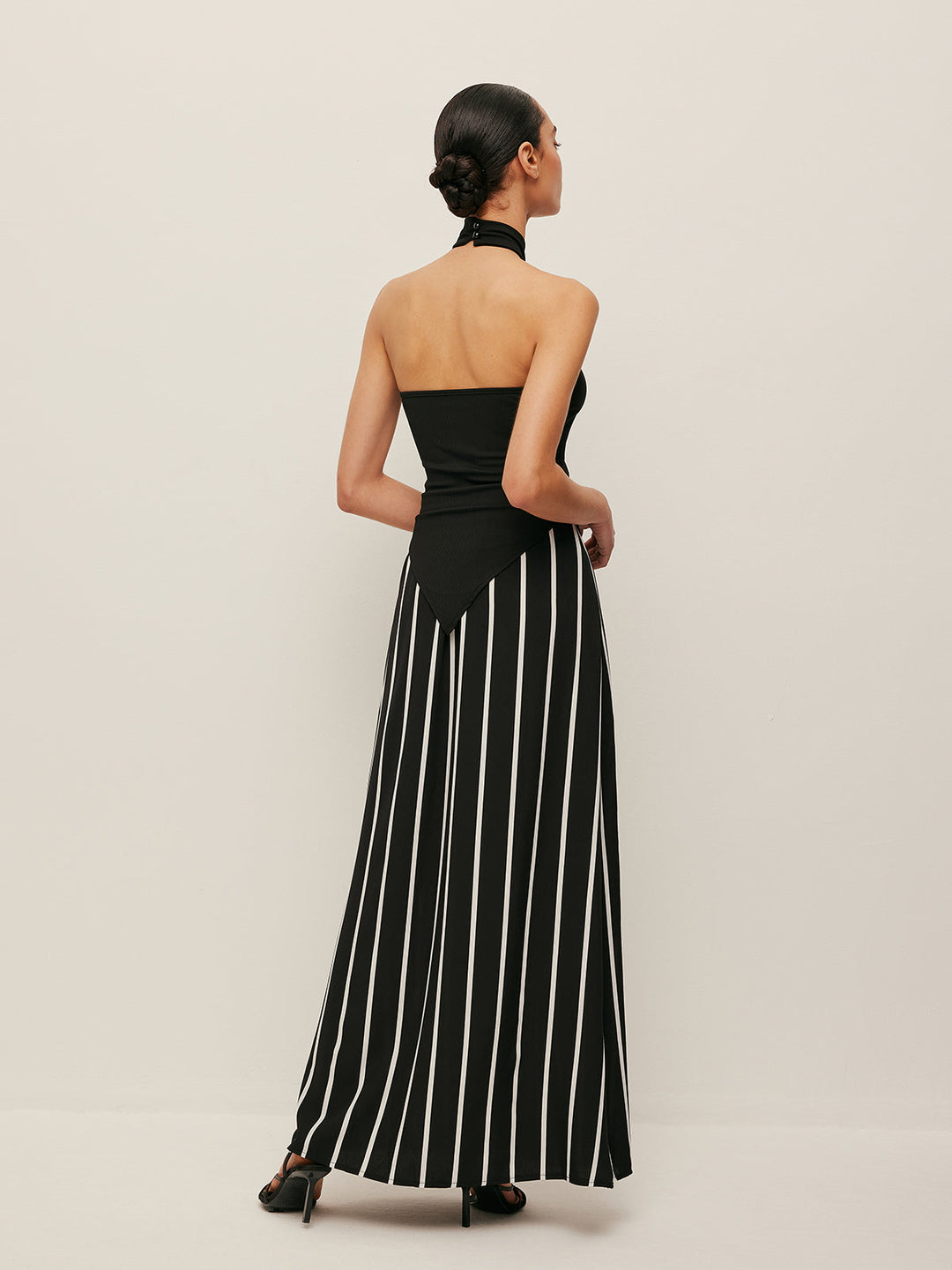 High Neck Asymmetric Panel Stripe Rock Set