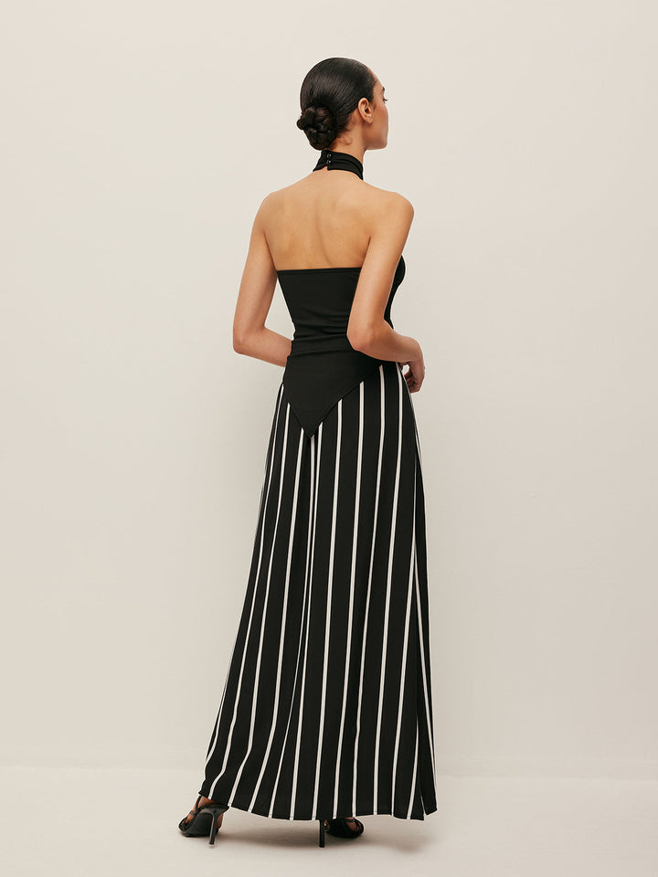 High Neck Asymmetric Panel Stripe Rock Set