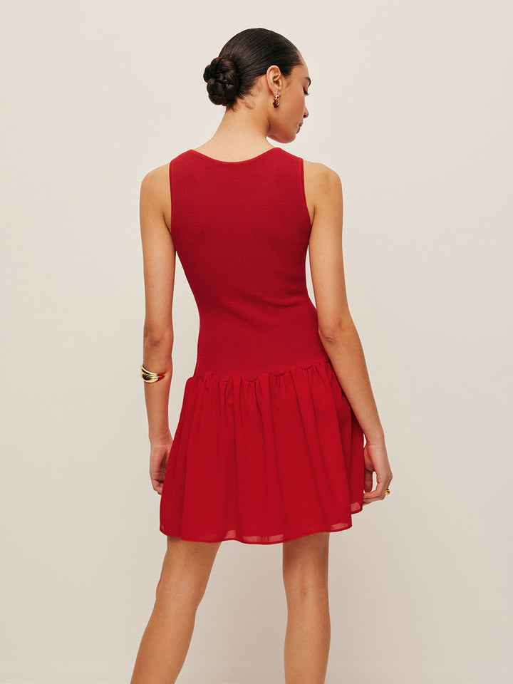 Ärmelloses Strick Chiffon Kleid
