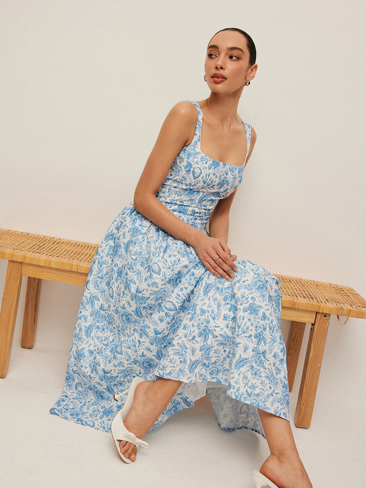 Kleid mit quadratischem Ausschnitt und Taschen