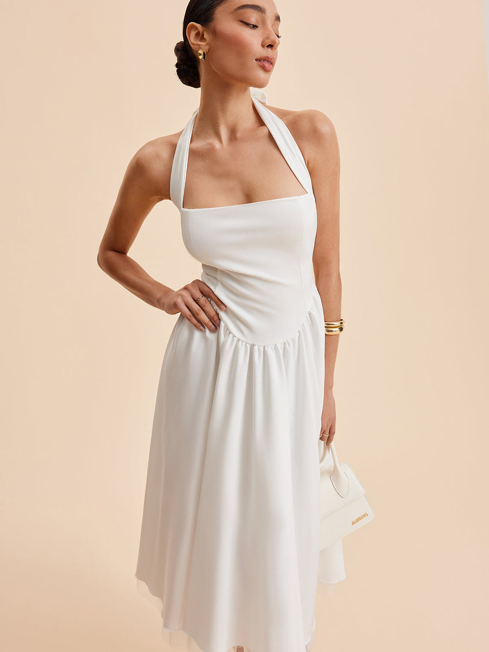 Halter-Kleid ohne Rücken mit Reißverschluss und ärmellosem Design