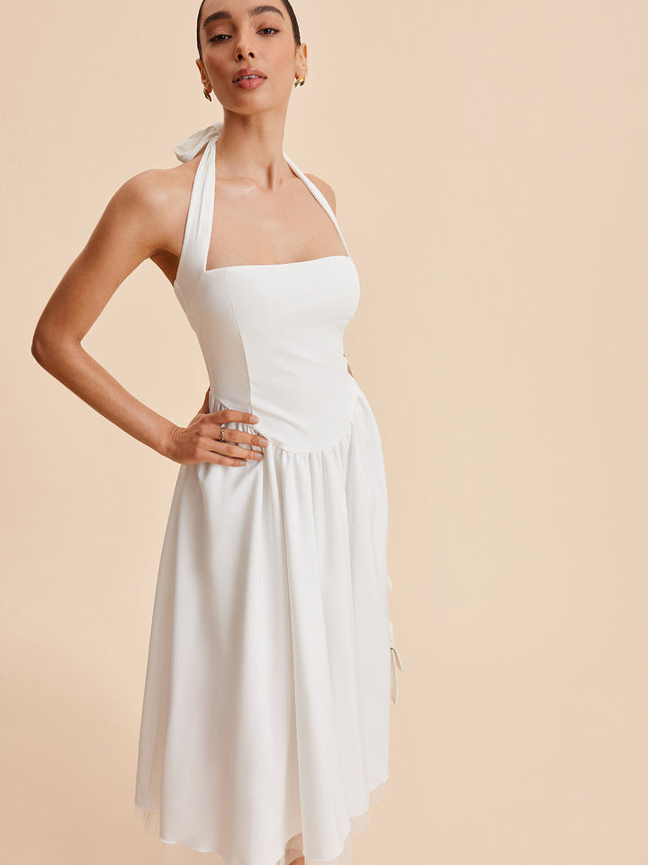 Halter-Kleid ohne Rücken mit Reißverschluss und ärmellosem Design