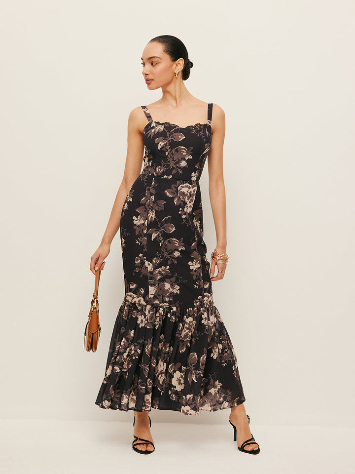 Chiffon Blumen Rüschenkleid