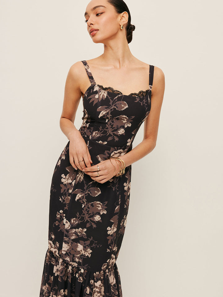 Chiffon Blumen Rüschenkleid